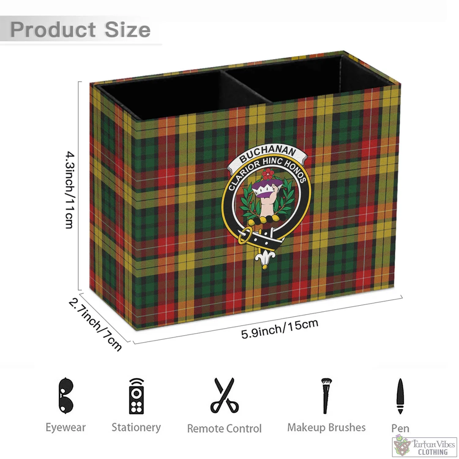 Buchanan Tartan Pen Holder with Family Crest