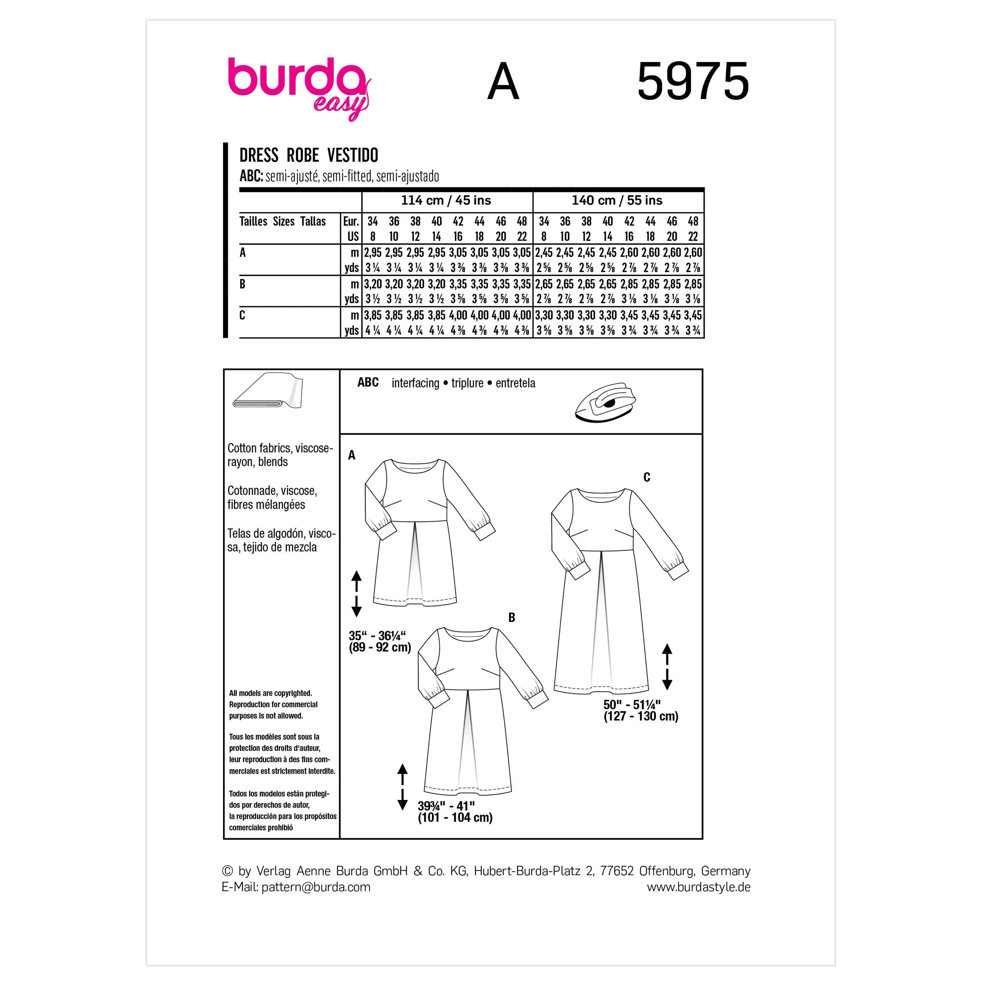 Burda Pattern 5975 Misses' Dress