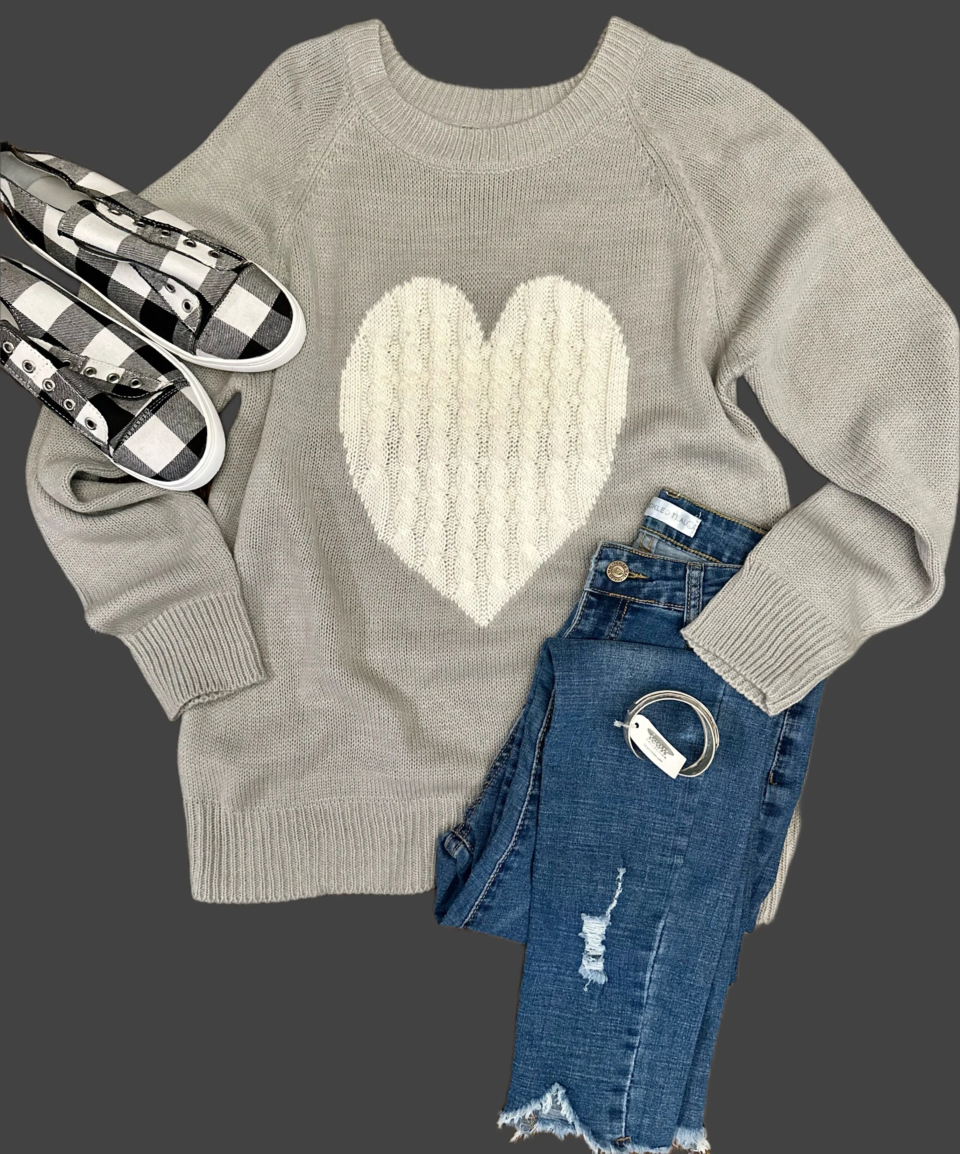 Cable Knit Heart Sweater (Various Colors)