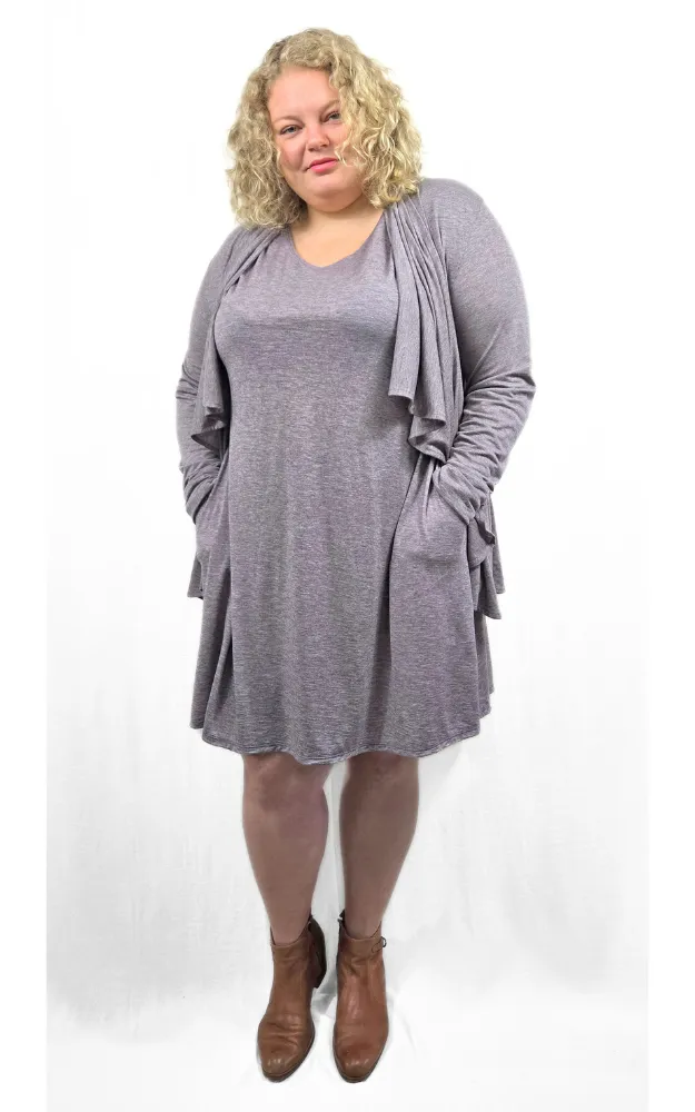 Cap Sleeve Tunic Dress w/pockets - Heather Eggplant - Tencel-Merino Wool