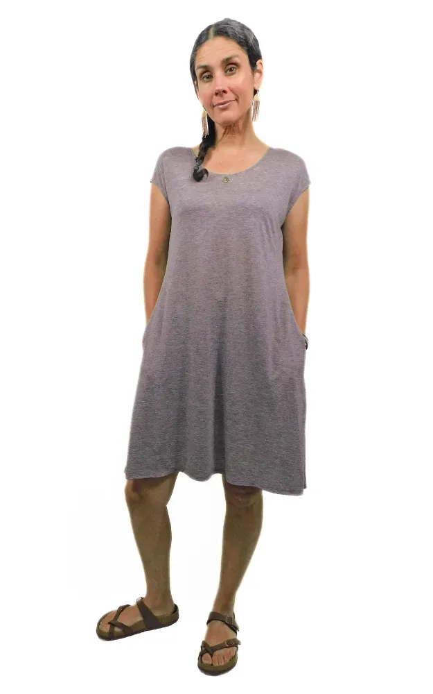 Cap Sleeve Tunic Dress w/pockets - Heather Eggplant - Tencel-Merino Wool