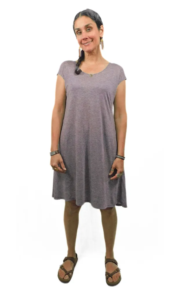 Cap Sleeve Tunic Dress w/pockets - Heather Eggplant - Tencel-Merino Wool