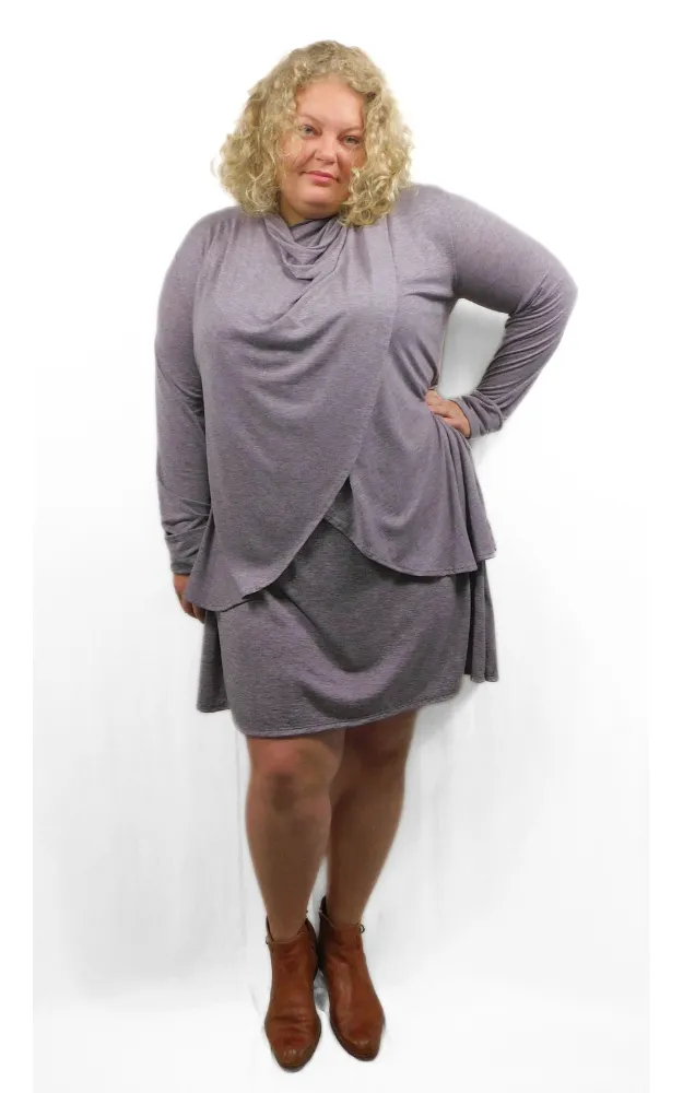 Cap Sleeve Tunic Dress w/pockets - Heather Eggplant - Tencel-Merino Wool