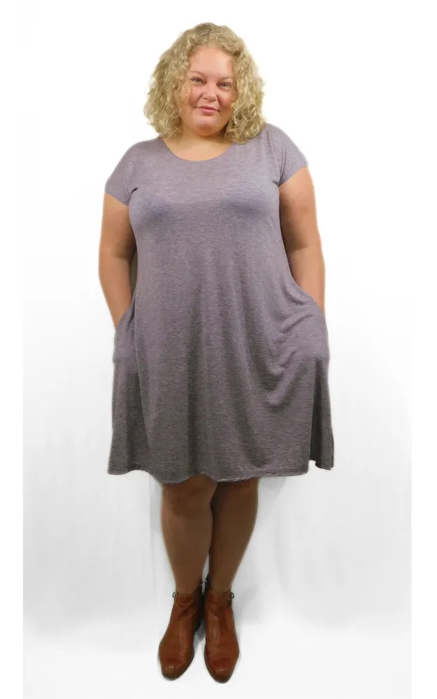 Cap Sleeve Tunic Dress w/pockets - Heather Eggplant - Tencel-Merino Wool