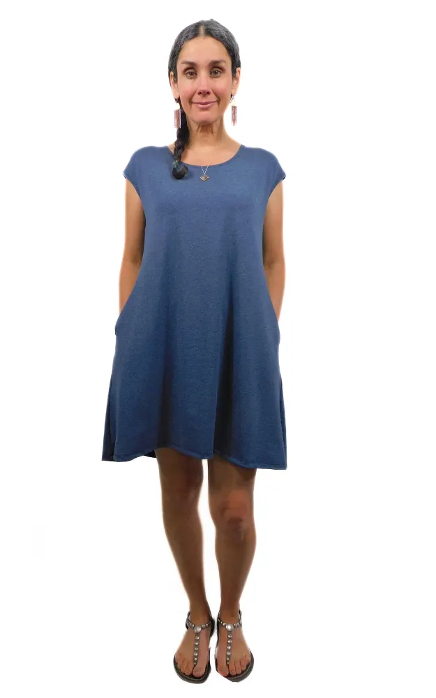 Cap Sleeve Tunic Dress w/pockets - Heather Lake (Blue) - Tencel-Organic Cotton