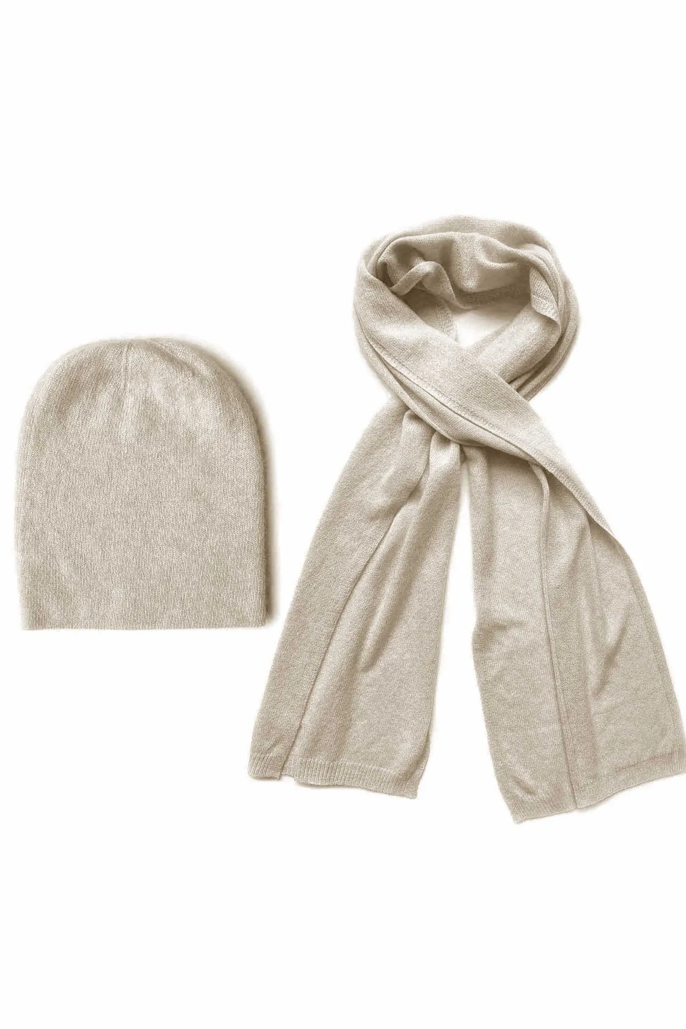 Cashmere hat and scarf set in beige