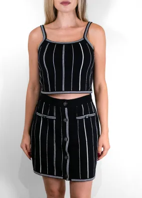 Chanel Black Cashmere Pinstriped Camisole Set