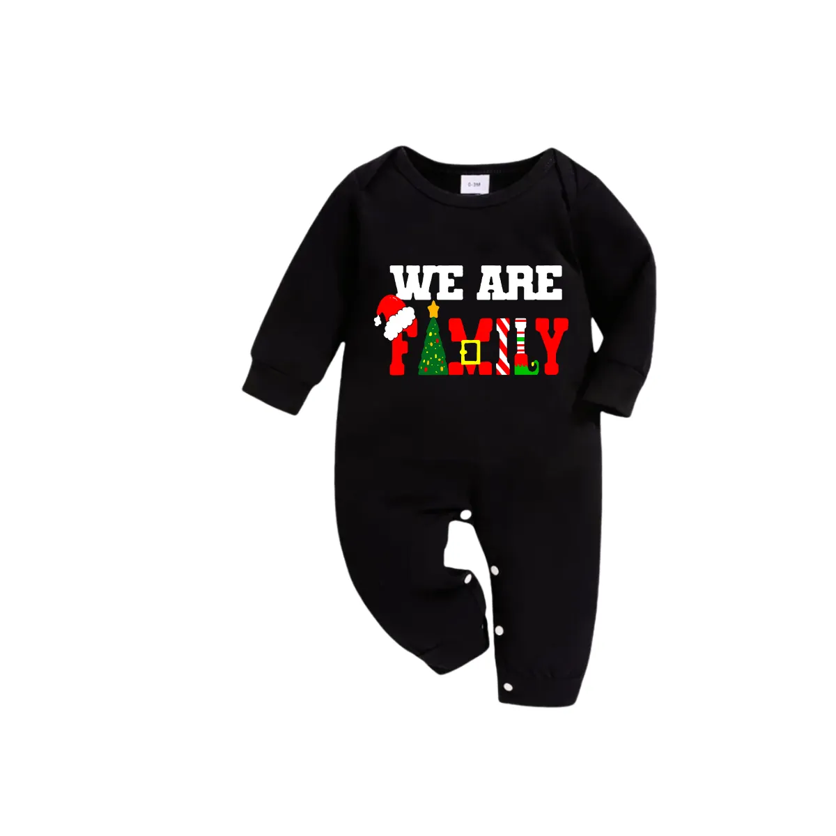 Christmas "We are Family" Text Print Black Long Sleeve Top with Blue & Black Plaid Family Matching Pajamas