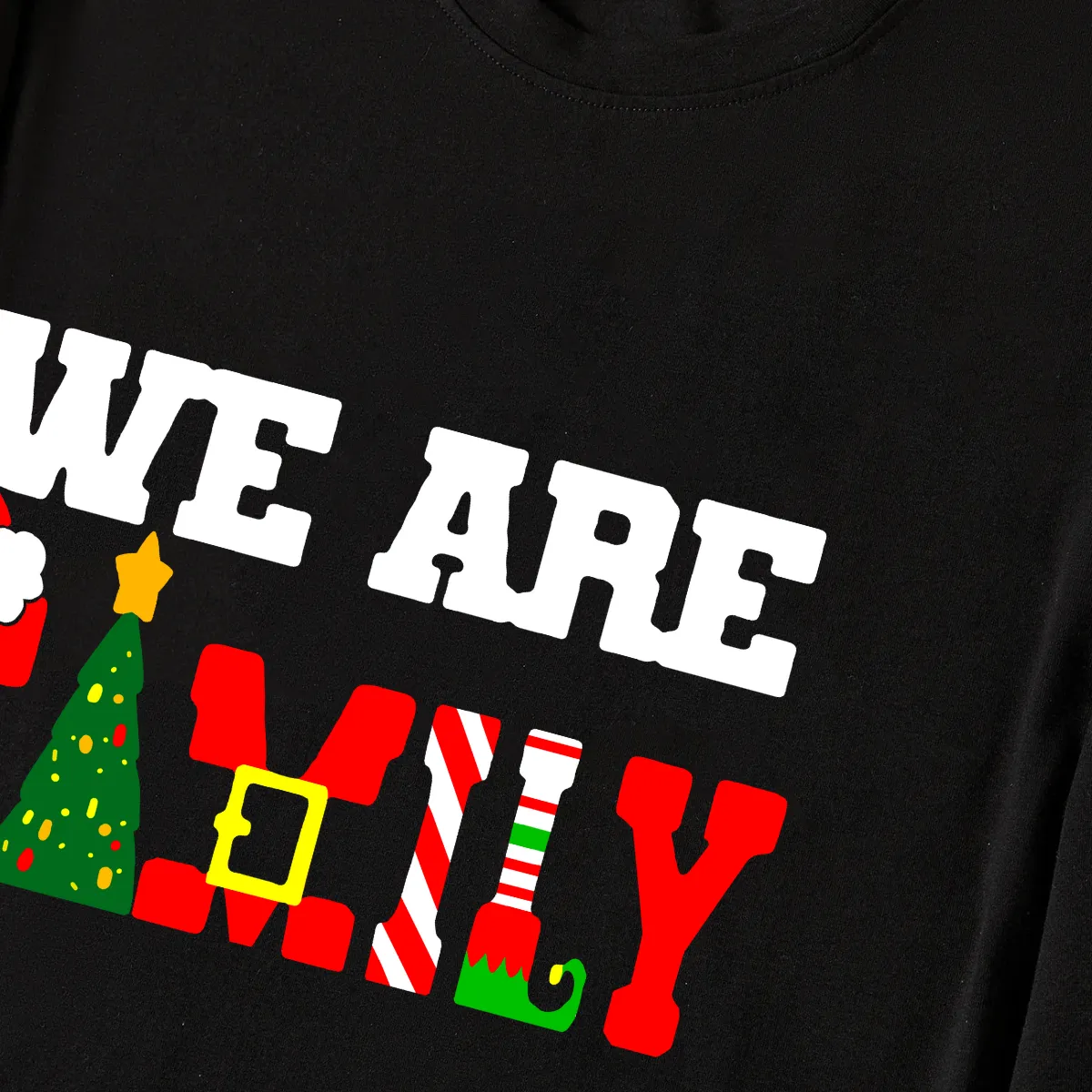 Christmas "We are Family" Text Print Black Long Sleeve Top with Blue & Black Plaid Family Matching Pajamas