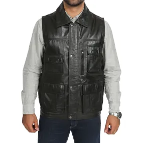 Countrymen Black Leather Waistcoat Multi Pockets Gilet Boyles