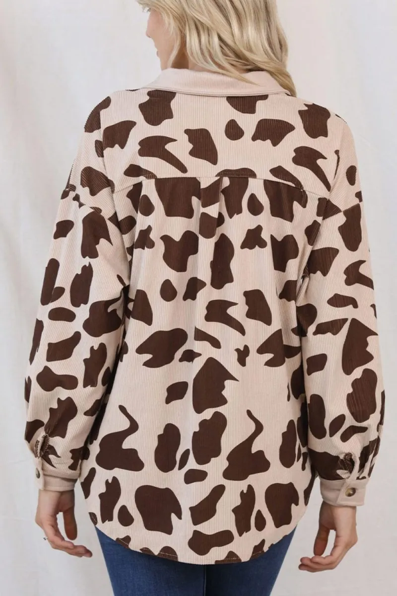 Cow Print Button Up Corduroy Shacket