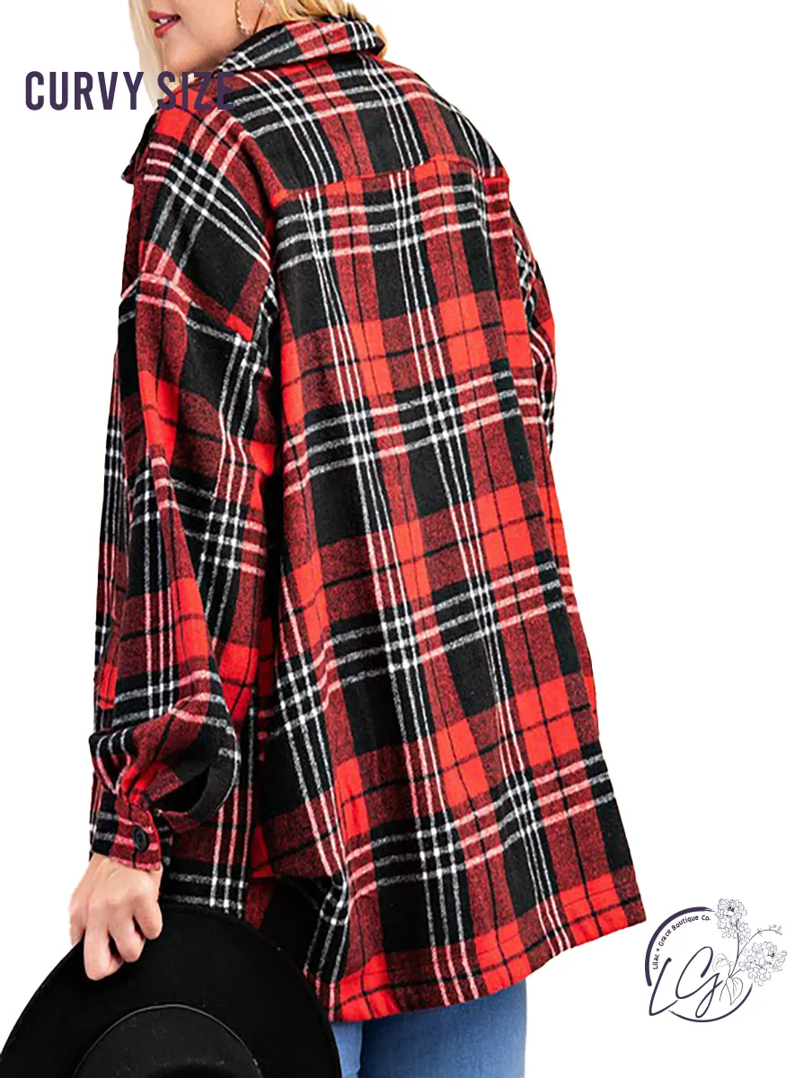 Curvy Fireside Talks Oversized Plaid Shacket