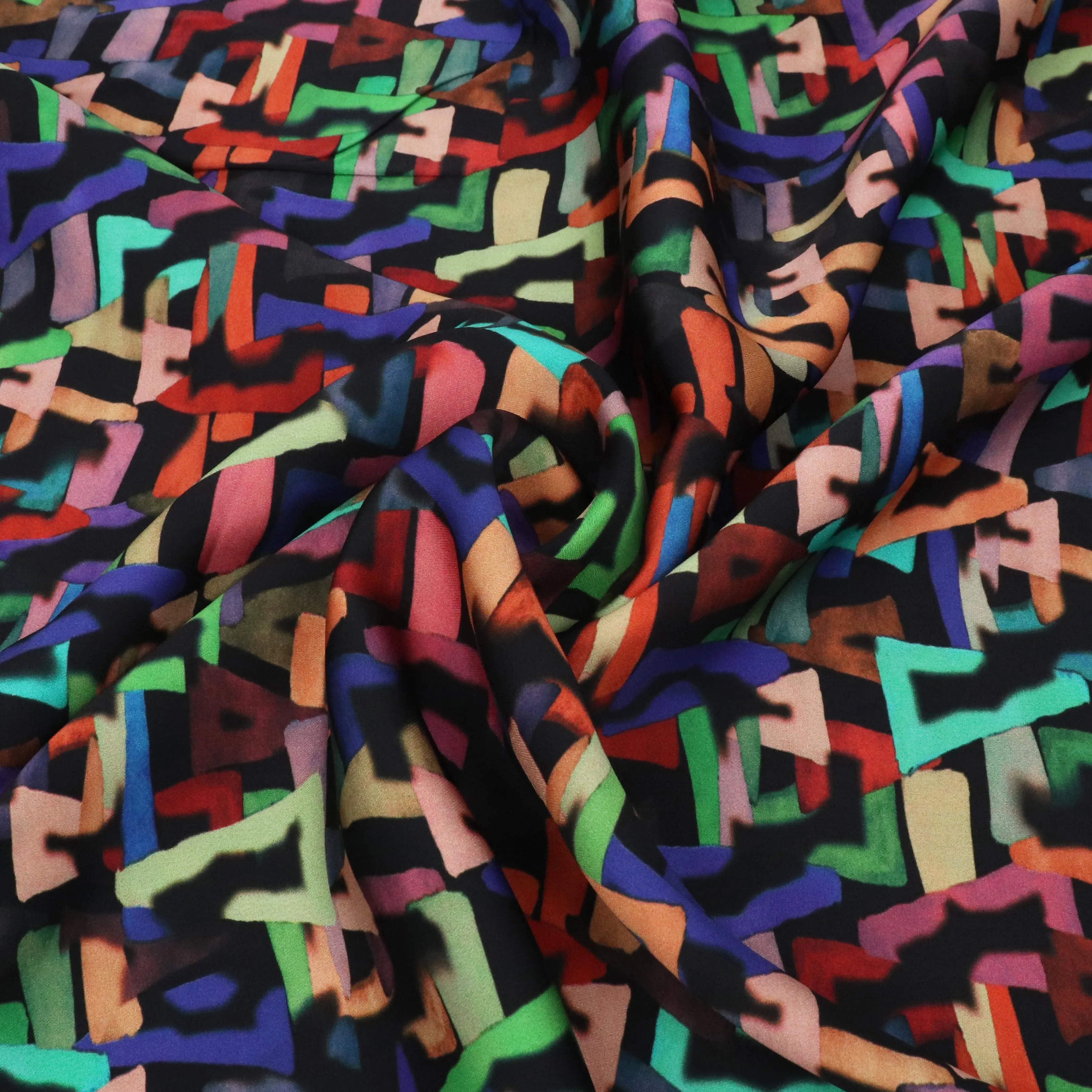 Deadstock Viscose Satin - 80s Graphic Shapes - SALE