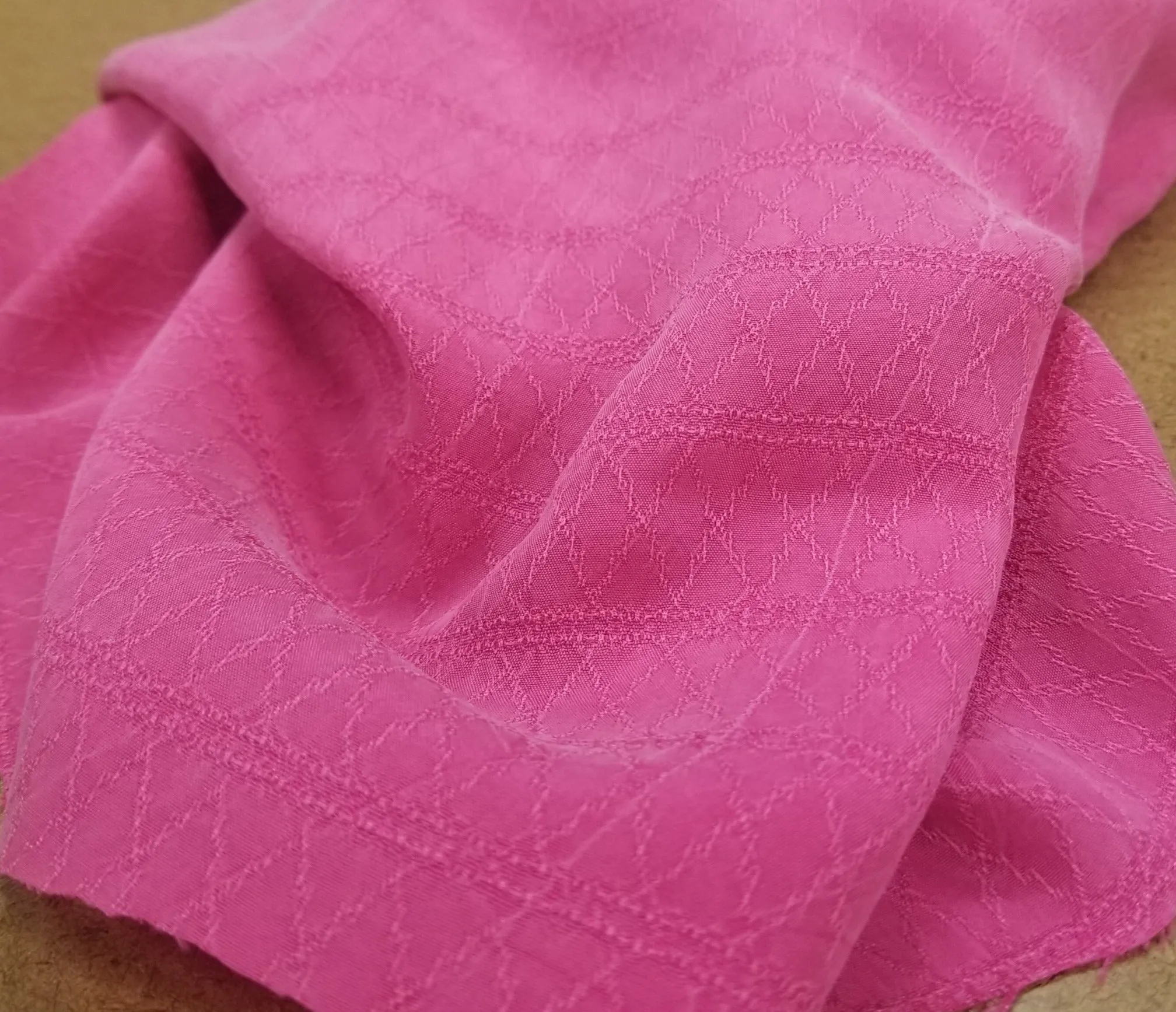 Designer Deadstock Cupro Jacquard Hot Pink Diamond Solid Woven- by the yard