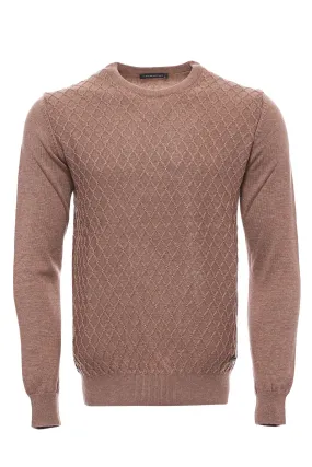 Diamond Pattern Circle Neck Beige Sweater - Wessi