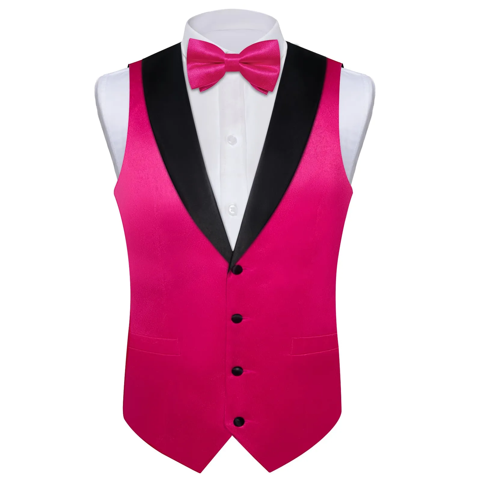 DiBanGu Tuxedo Vest Raspberry Pink Solid Silk Mens Work Dress Button Vest and Bow Tie Set