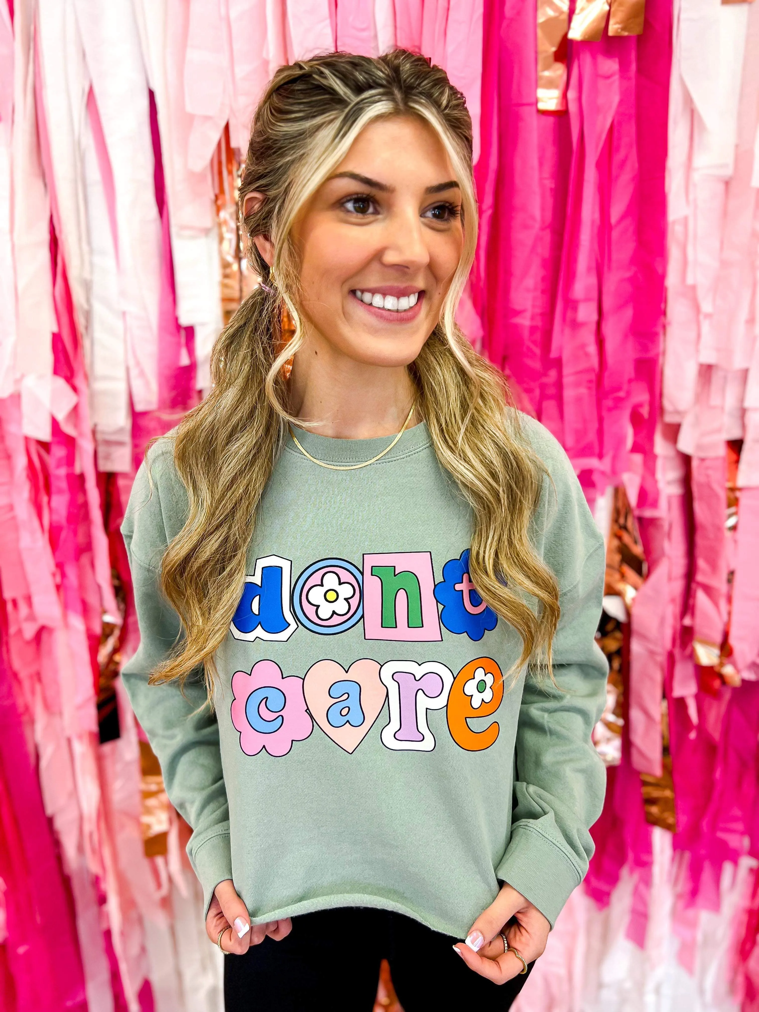 Don’t Care Cropped Sweatshirt