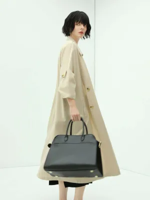 Double Breasted Mid-Length Military Style Beige Trench Coat