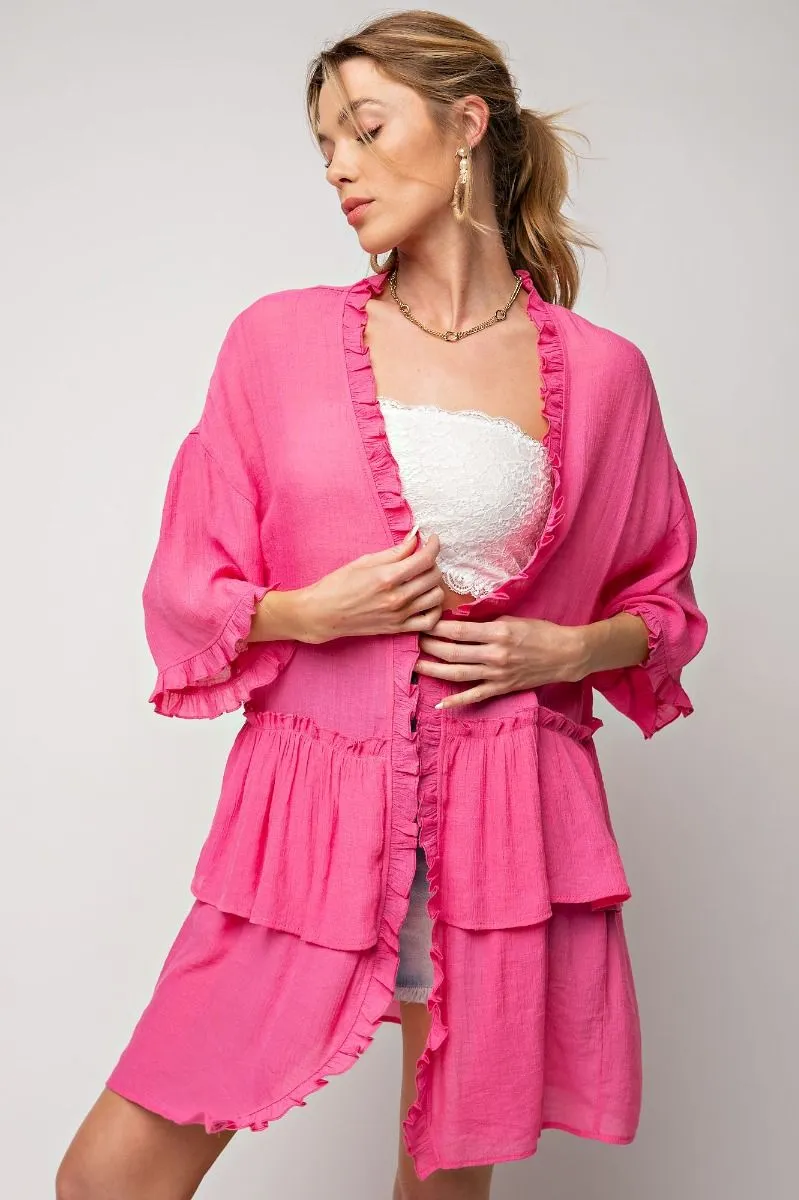 Easel Tiered Ruffle Kimono