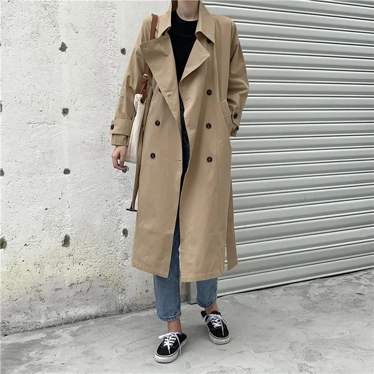 Elegant Vintage Double Breasted Long Trench Coat