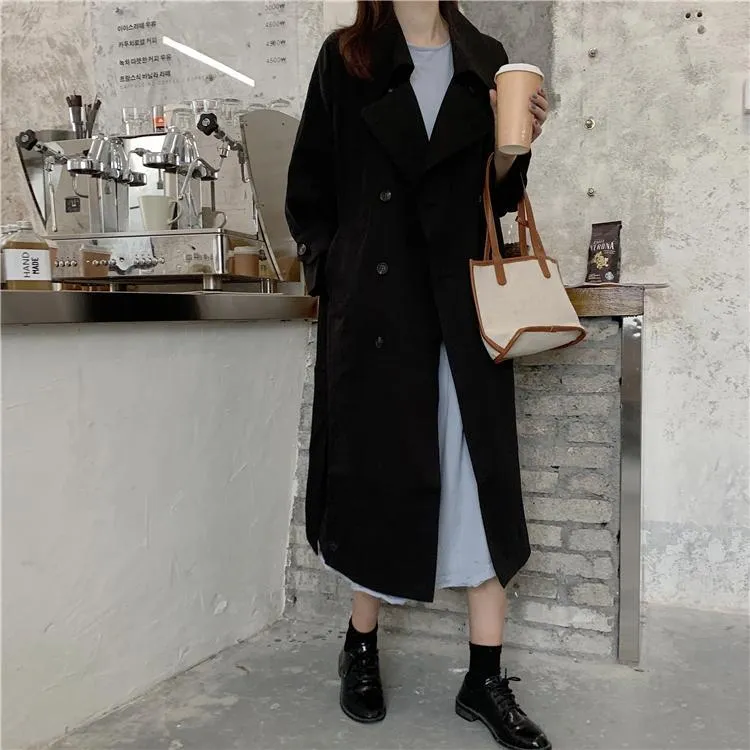 Elegant Vintage Double Breasted Long Trench Coat