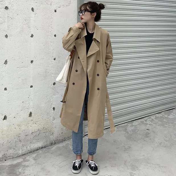 Elegant Vintage Double Breasted Long Trench Coat