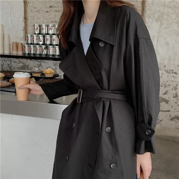 Elegant Vintage Double Breasted Long Trench Coat