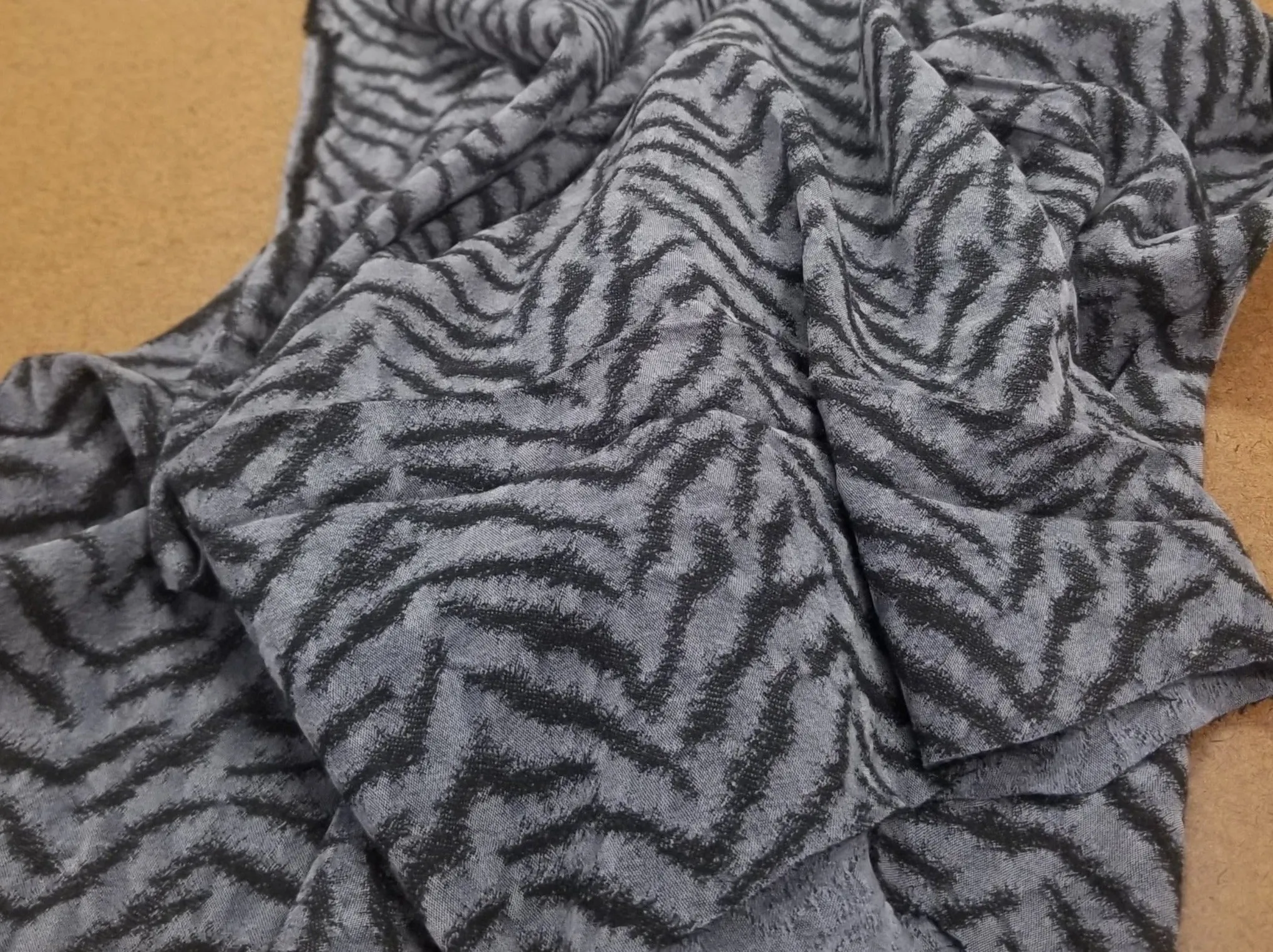 End of Bolt: 1.5 yard of Designer Deadstock Black and Charcoal 100% Cupro Jacquard Textured Animal Print Medium Weight Opaque Woven- remnant