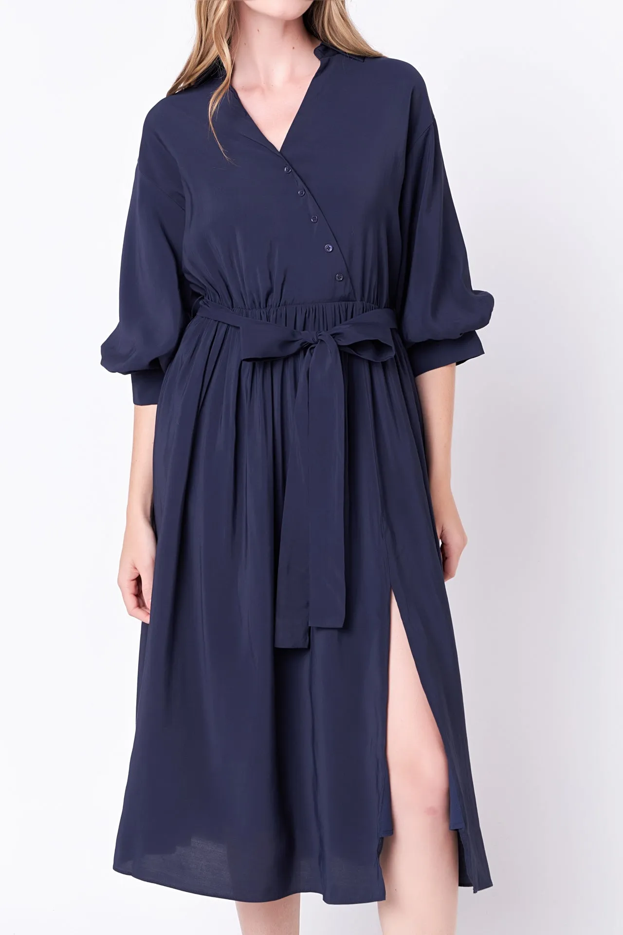 English Factory - Angled Buttoned Wrap Midi Dress