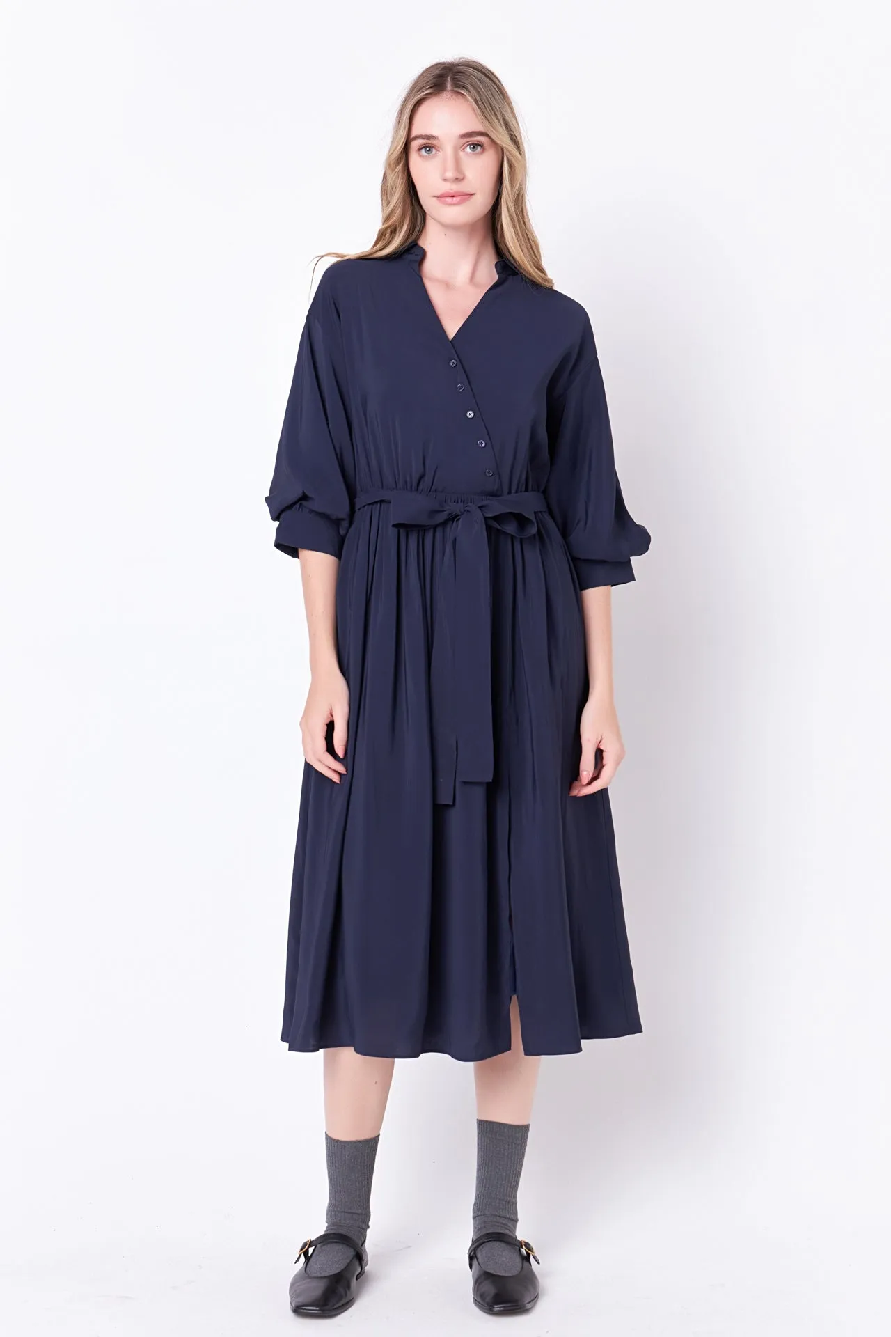 English Factory - Angled Buttoned Wrap Midi Dress