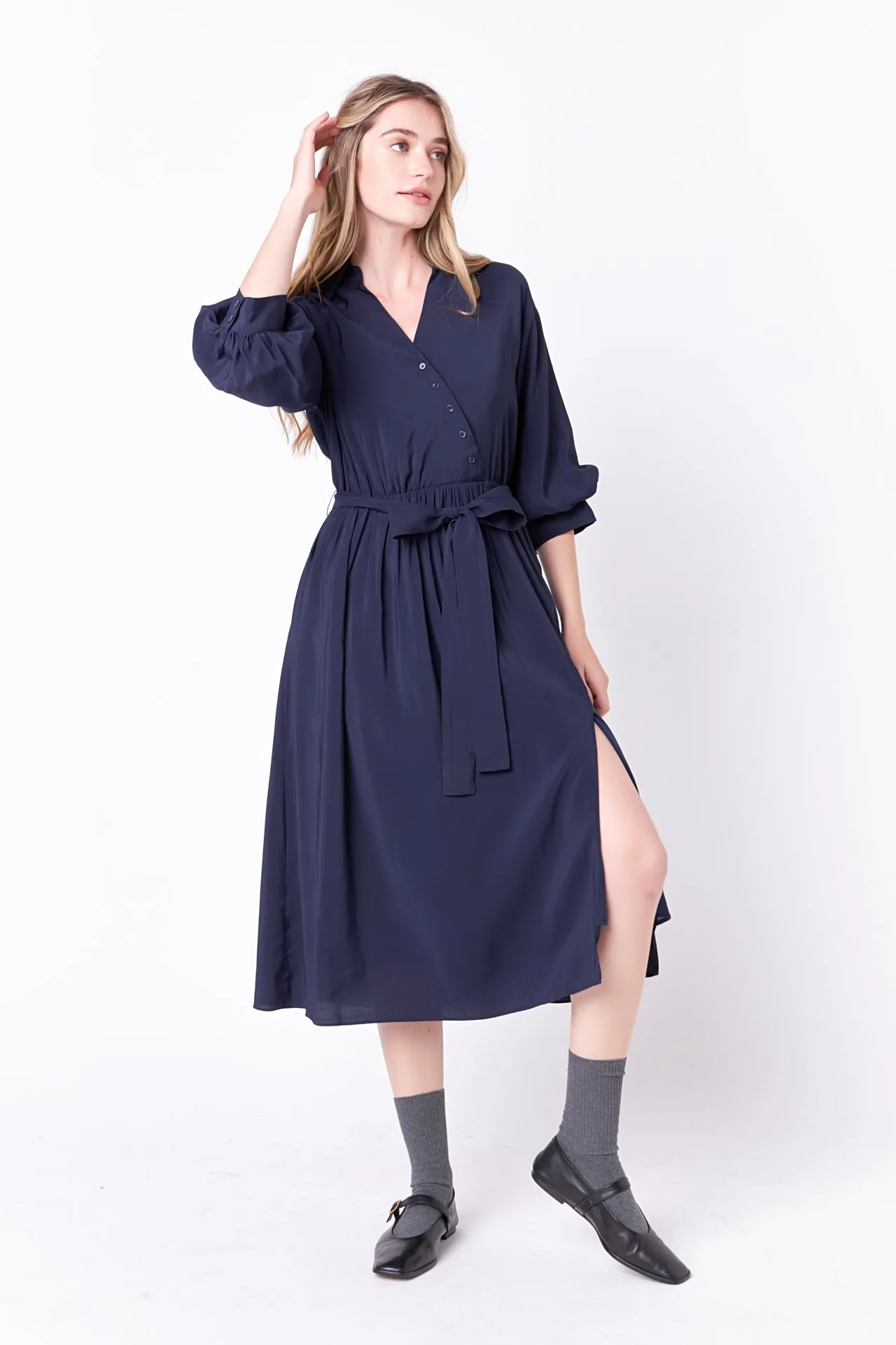 English Factory - Angled Buttoned Wrap Midi Dress