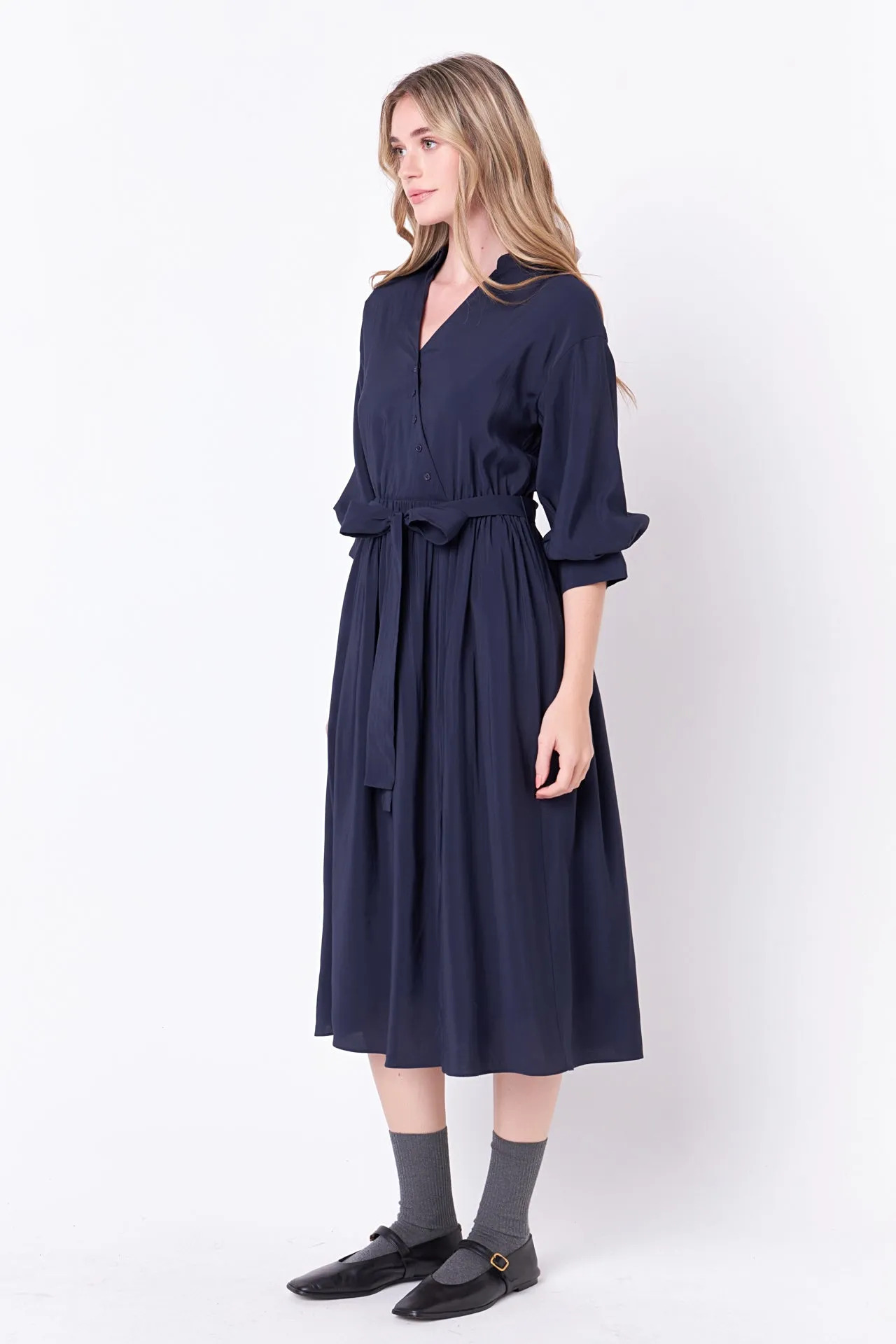 English Factory - Angled Buttoned Wrap Midi Dress