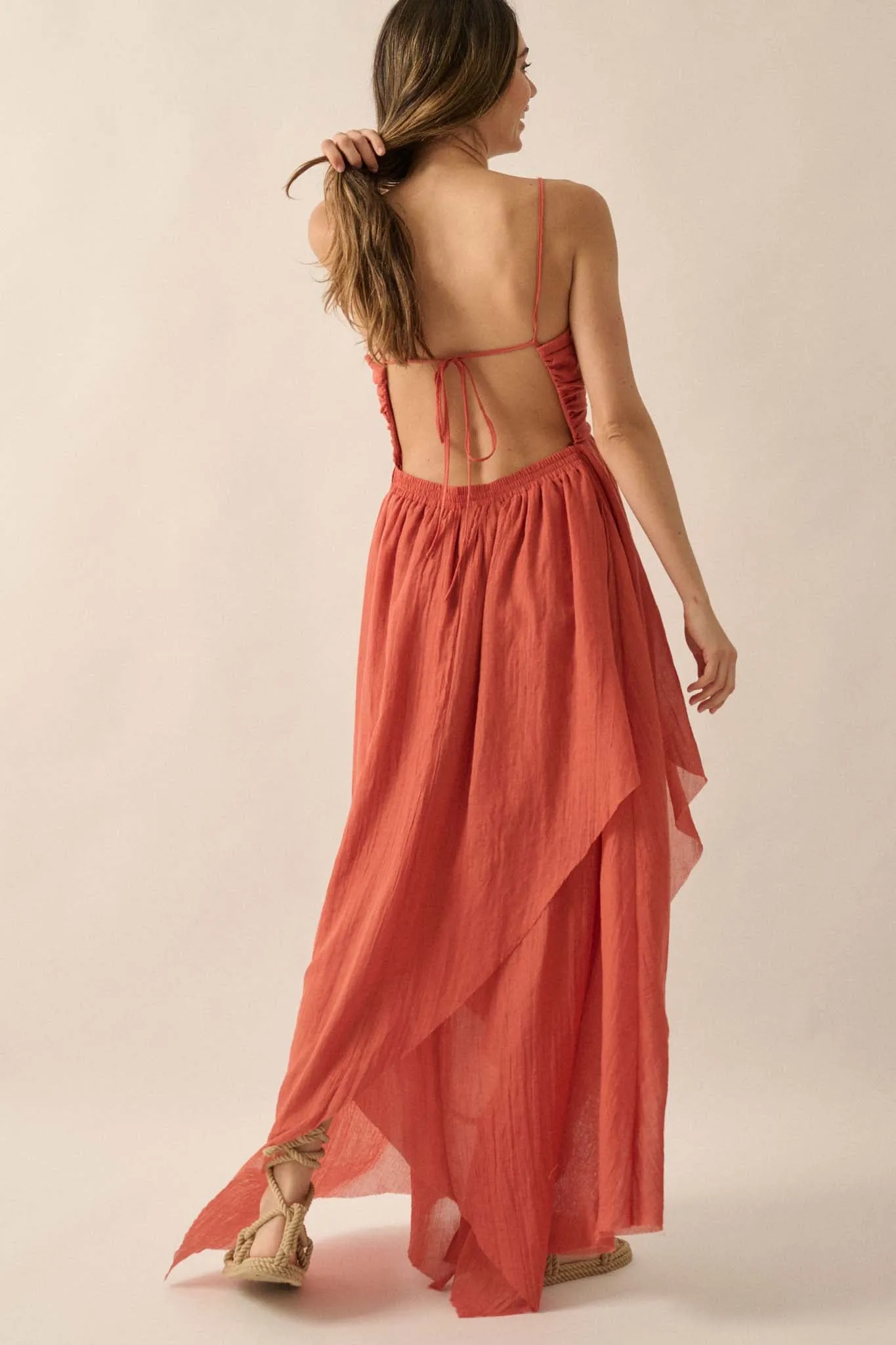 Floating on Air Layered Gauze Halter Maxi Dress