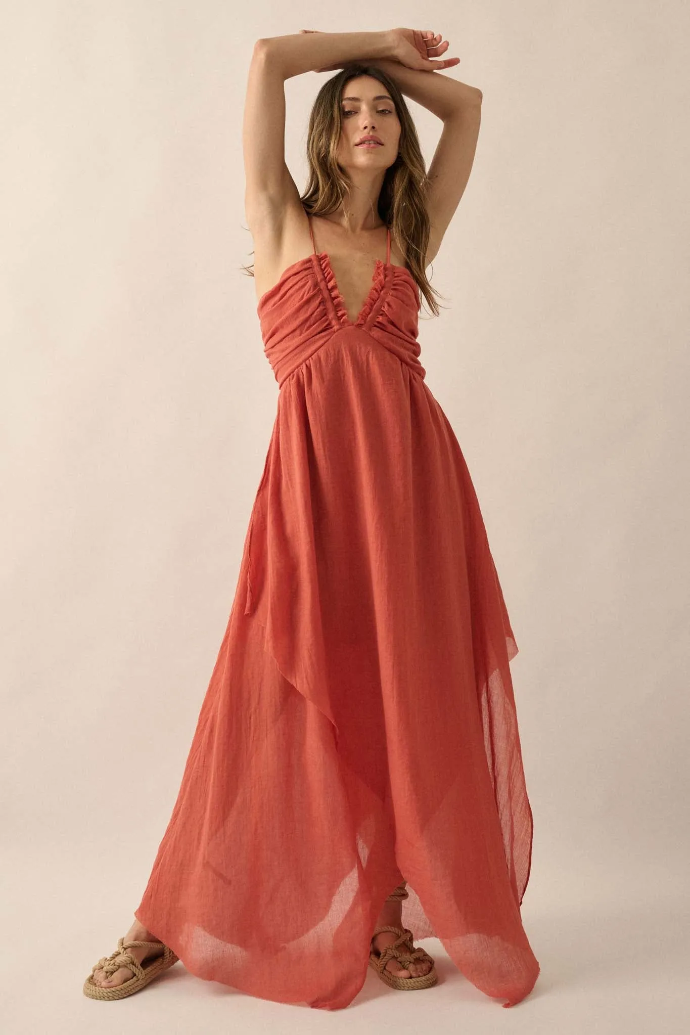 Floating on Air Layered Gauze Halter Maxi Dress