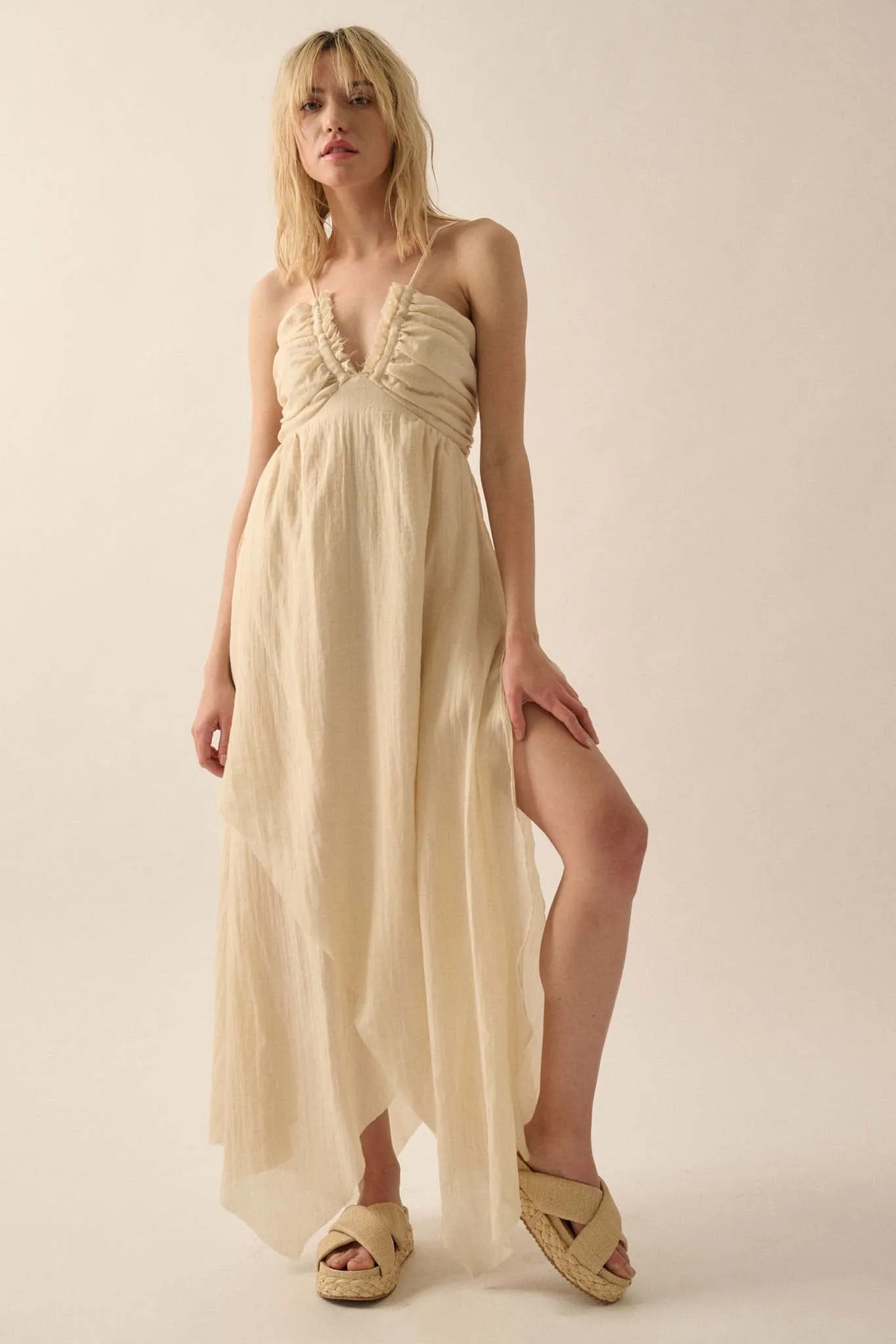 Floating on Air Layered Gauze Halter Maxi Dress