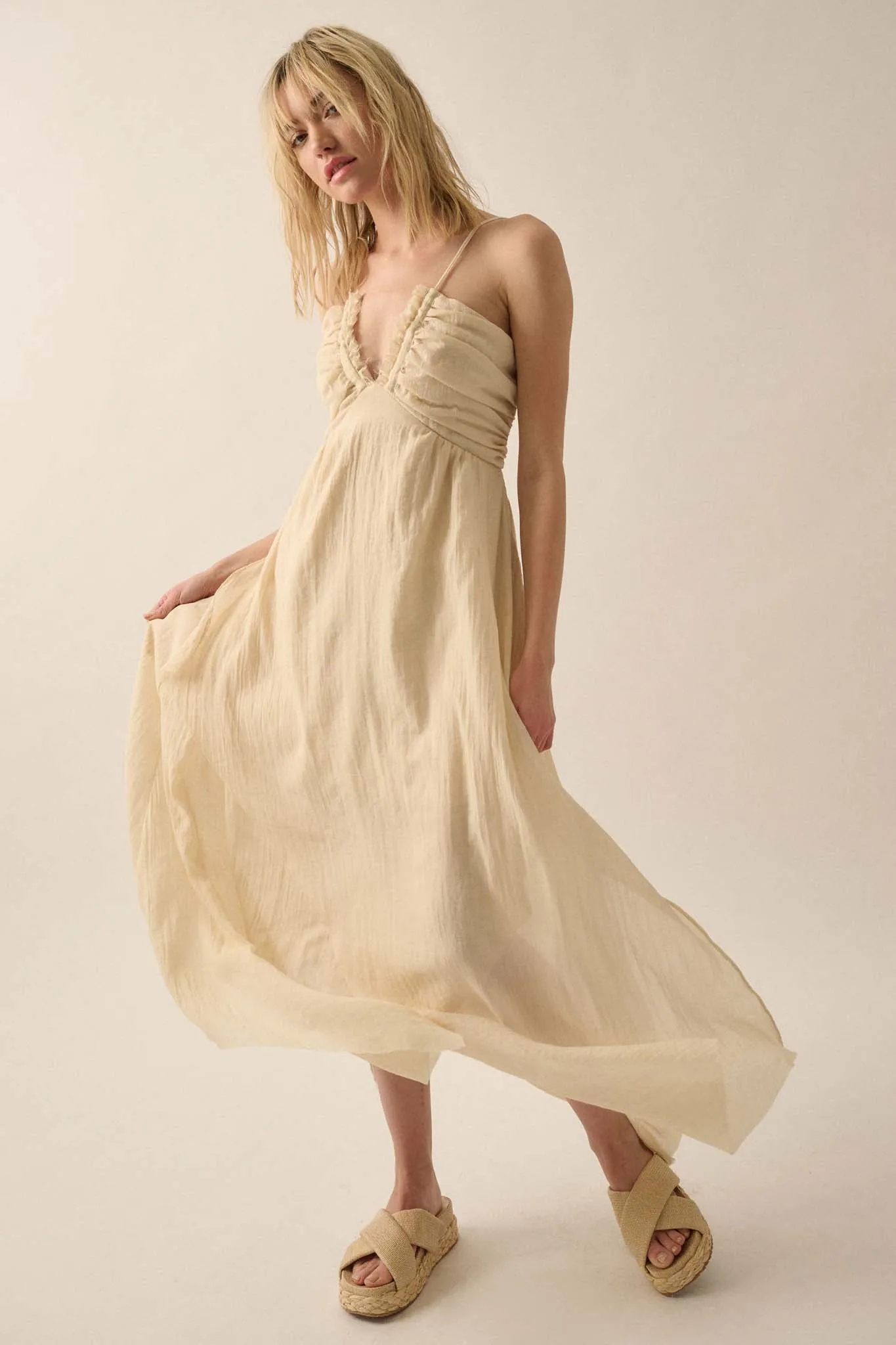 Floating on Air Layered Gauze Halter Maxi Dress