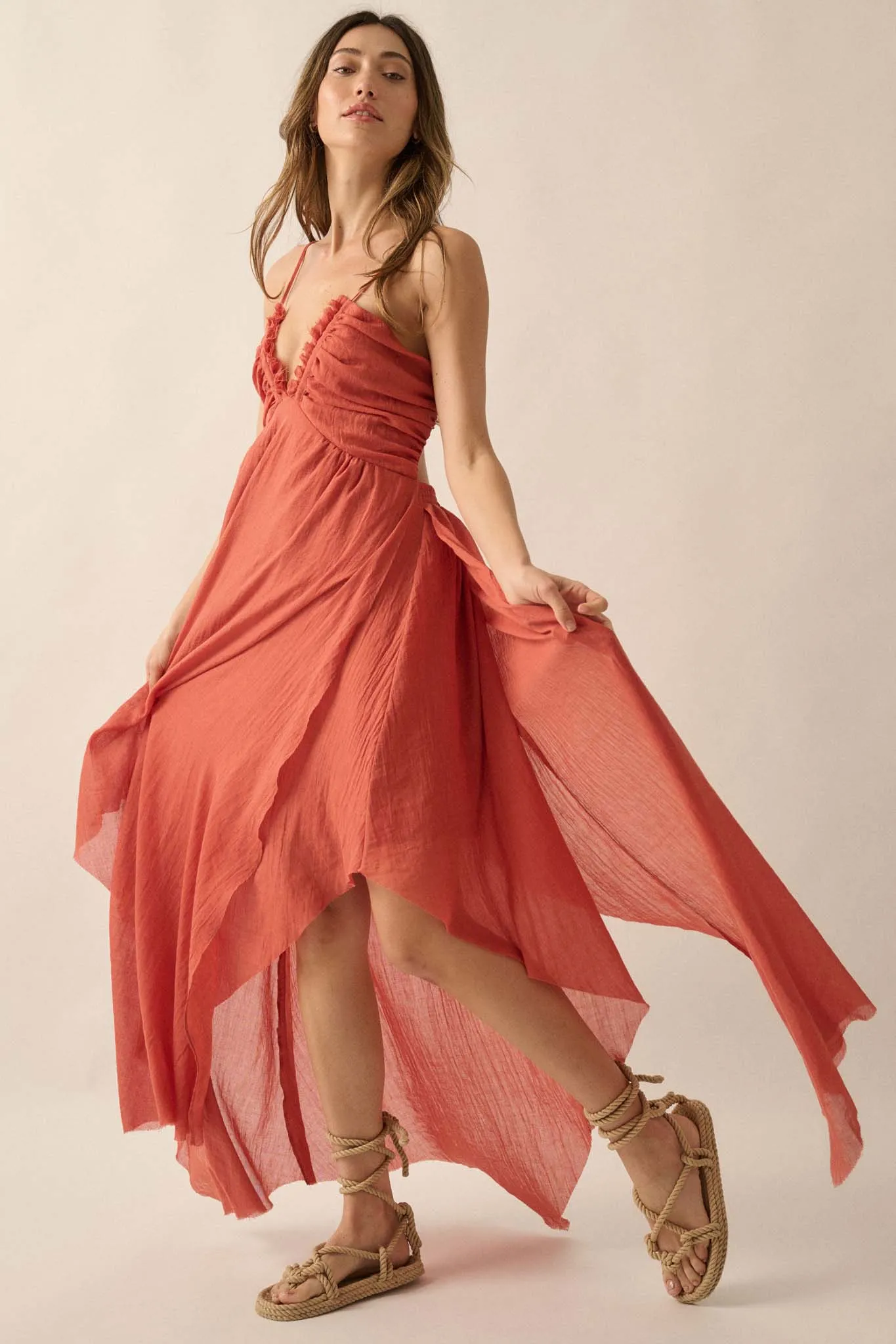 Floating on Air Layered Gauze Halter Maxi Dress