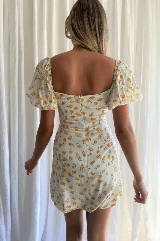 Floral Print Puff Sleeve Mini Dress