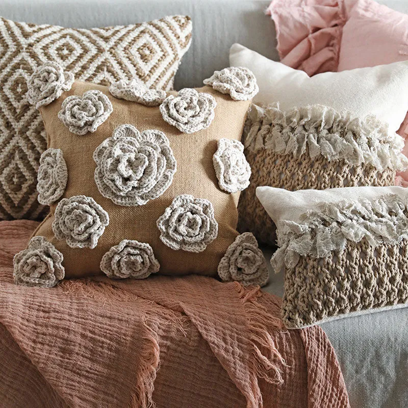 Flower Crochet Throw Cushion Cover