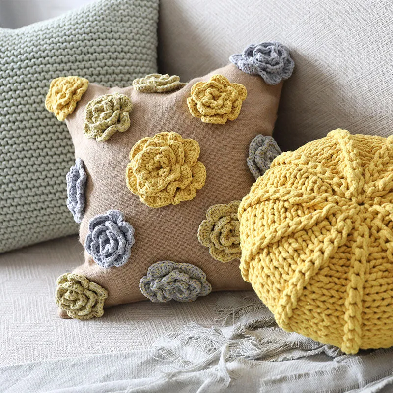 Flower Crochet Throw Cushion Cover