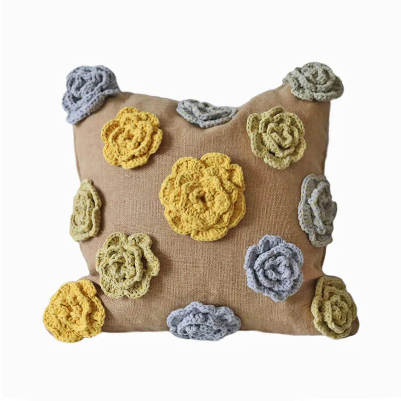 Flower Crochet Throw Cushion Cover