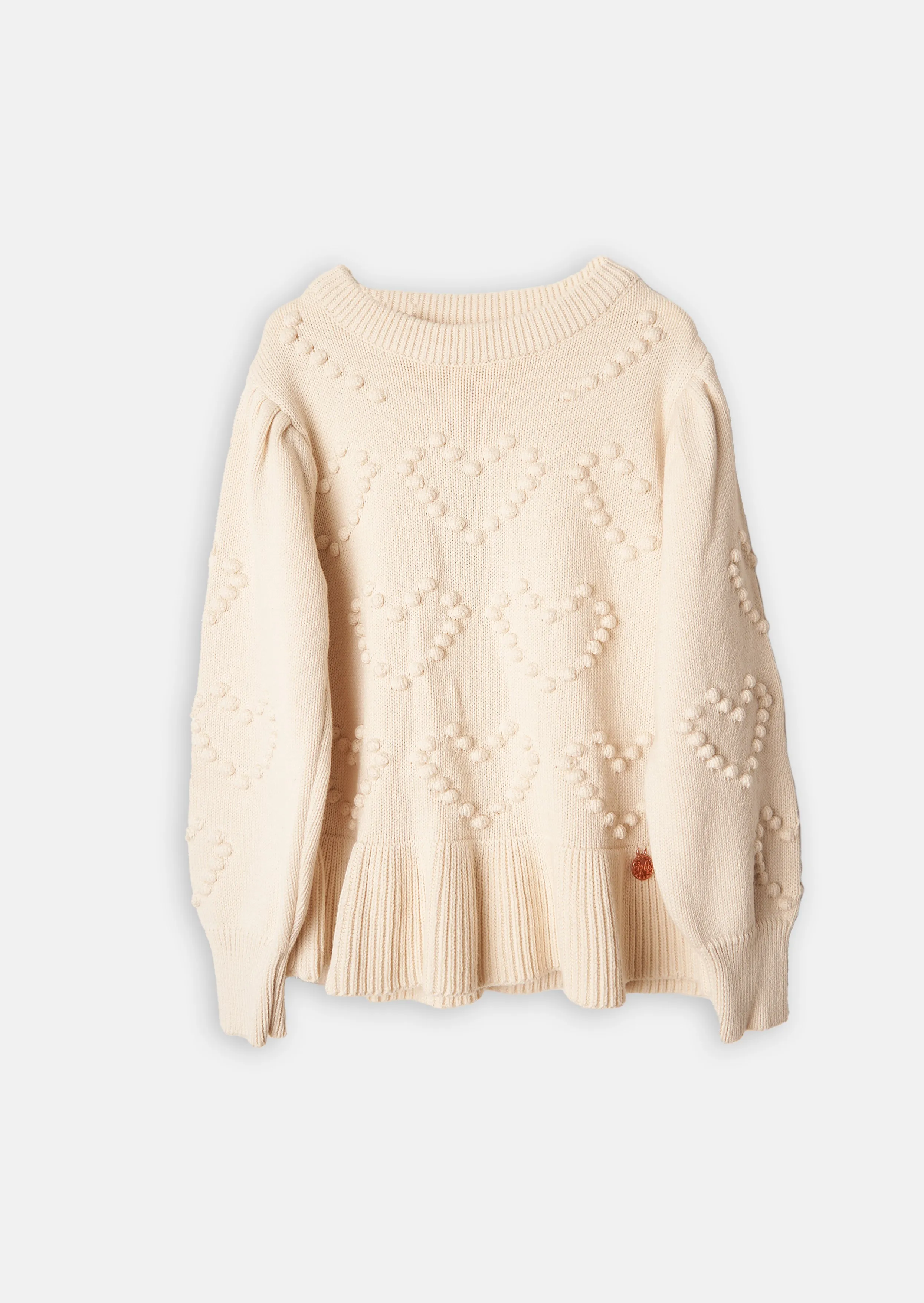 Genevieve Beige Popcorn Heart Peplum Jumper