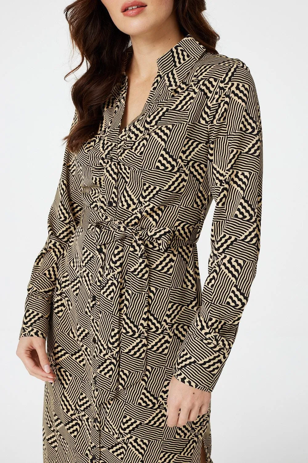 Geo Print Button Front Shirt Dress