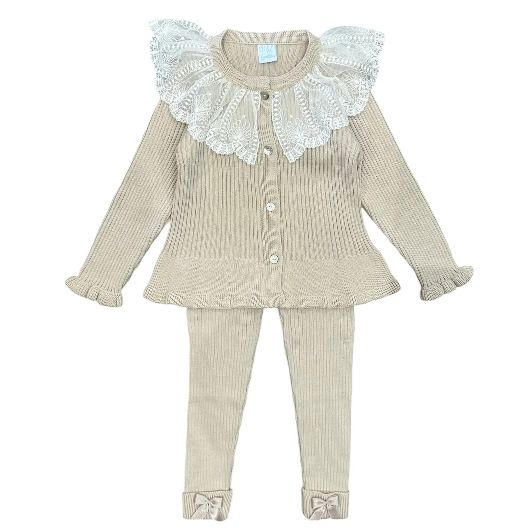 Girls Beige Frill Legging Set