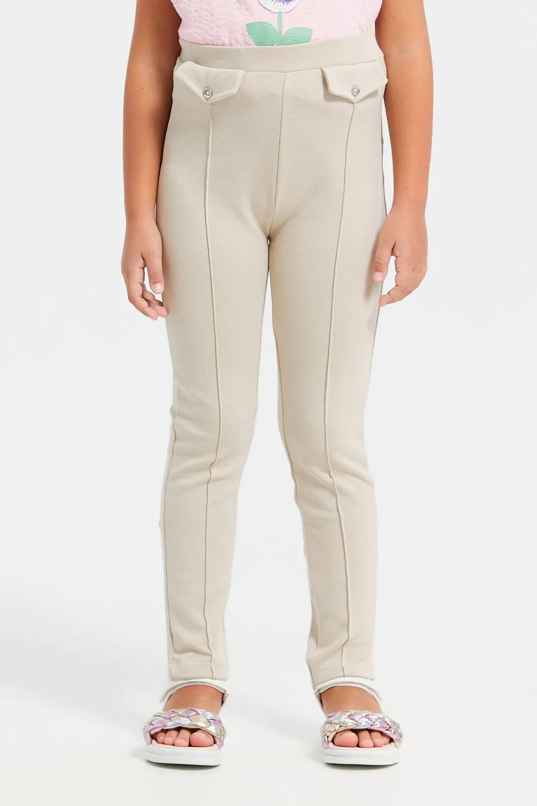 Girls Beige Leggings