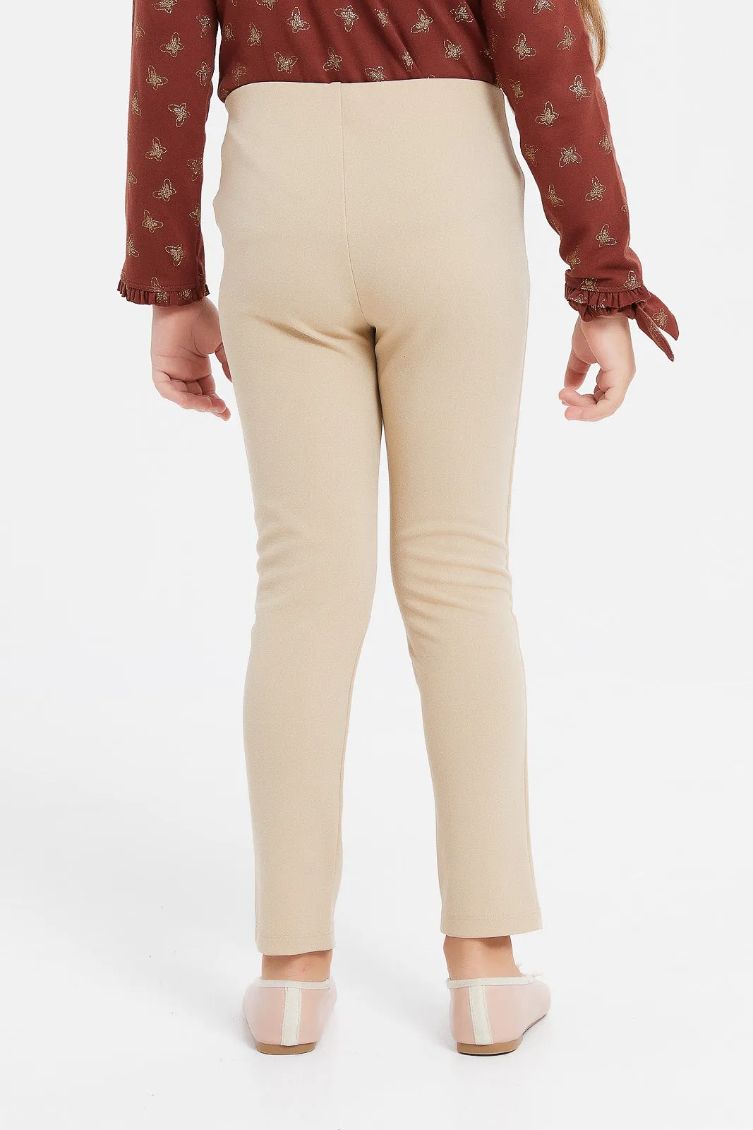 Girls Beige Pointe Leggings