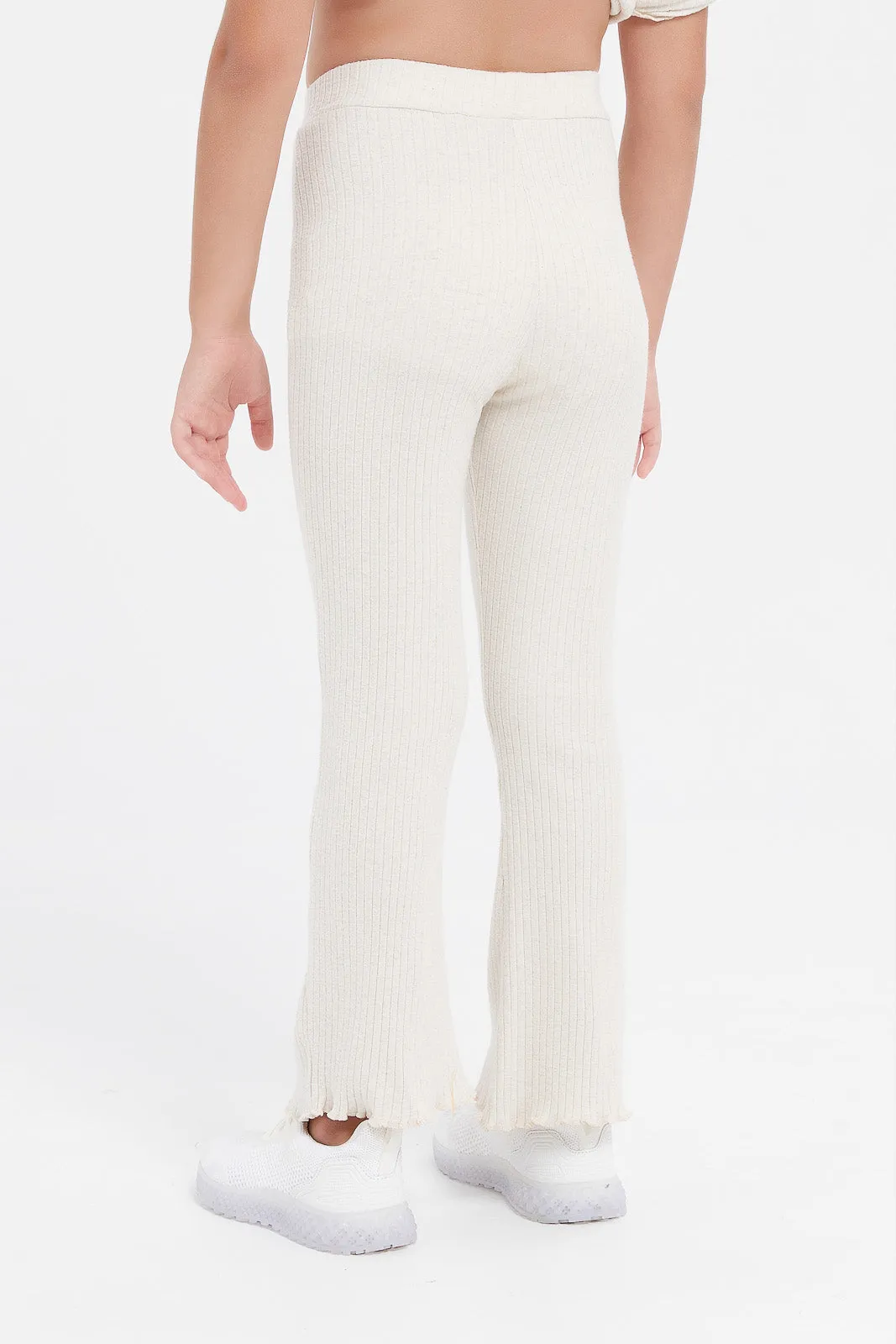 Girls Beige Ribbed Legging