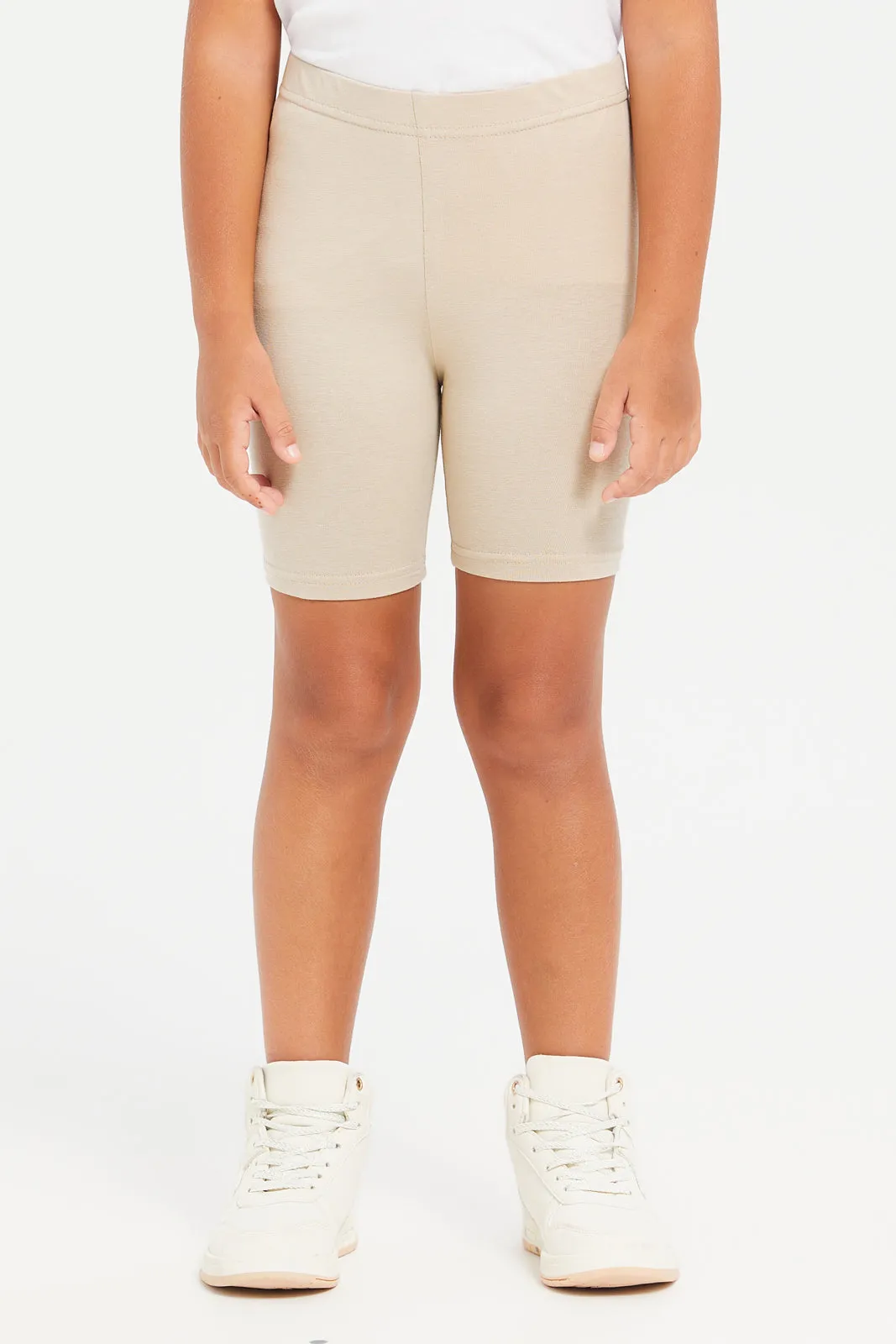 Girls White And Beige Cycle Short Set (Pack of 2)