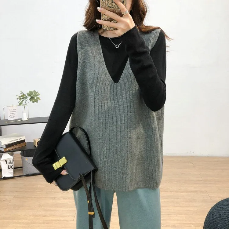 Graduation Gifts   Sleeveless Knitted Sweater Vest Women Autumn Winter 2022 Loose Cashmere Pullover Women Sweaters Vintage V-neck Jumper Vest 16798