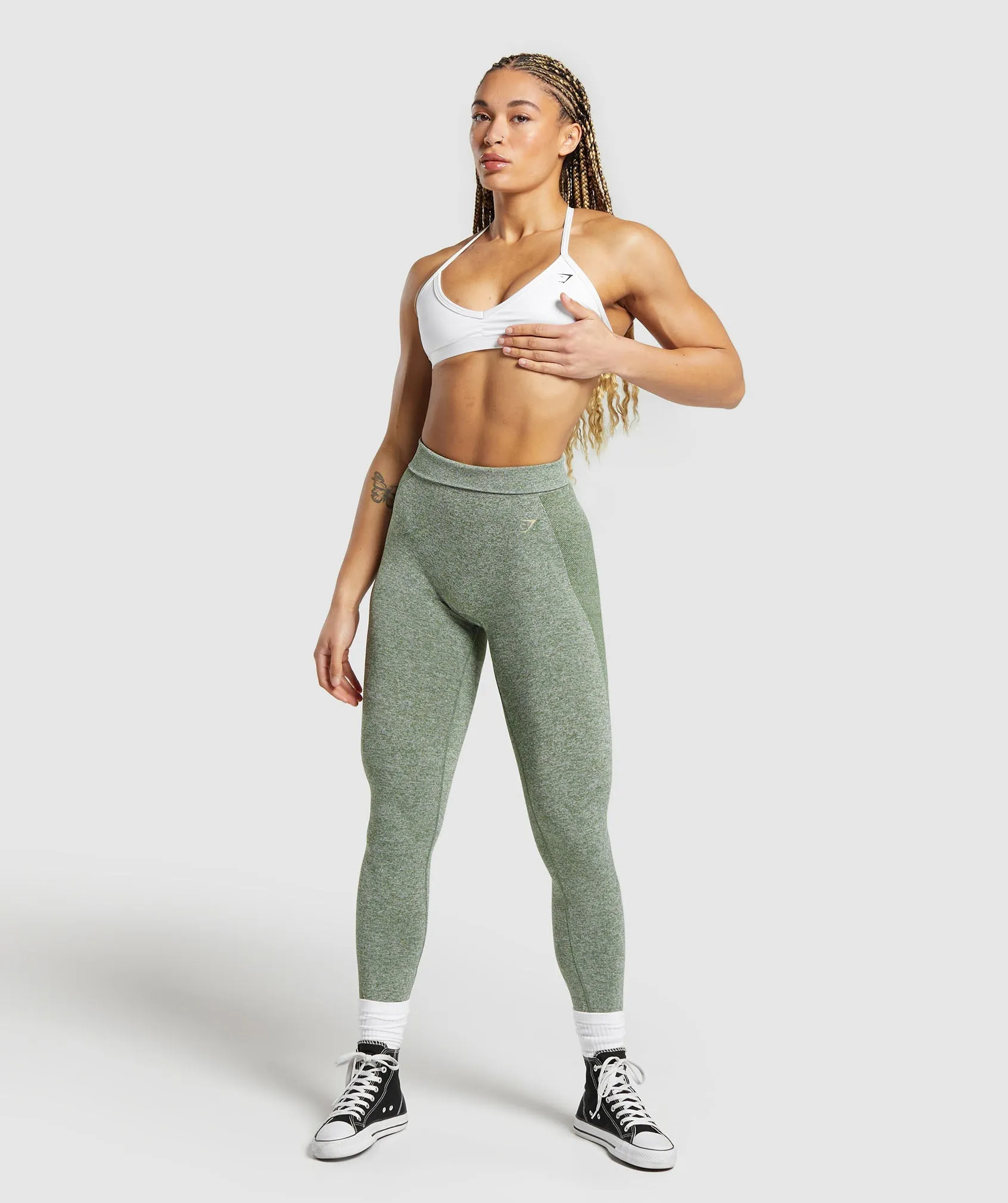 Gymshark Flex High Waisted Leggings - Force Green/Vanilla Beige